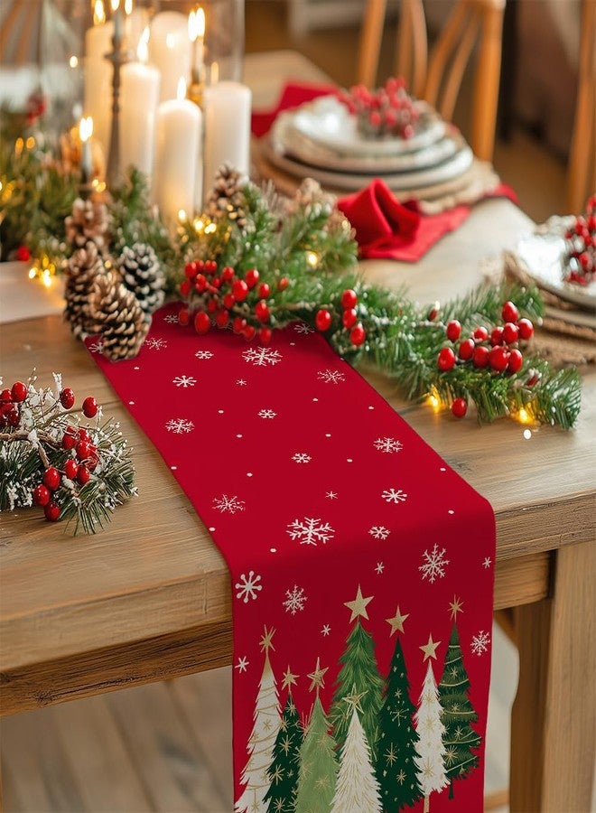 GEEORY Christmas Table Runner 13x72 Inch, Xmas Trees Snowflakes Winter Holiday Decorative Farmhouse Table Decorations for Kitchen Dinning, Indoor Outdoor Dinner Party Decor (Red) GT150-72 - Image 2